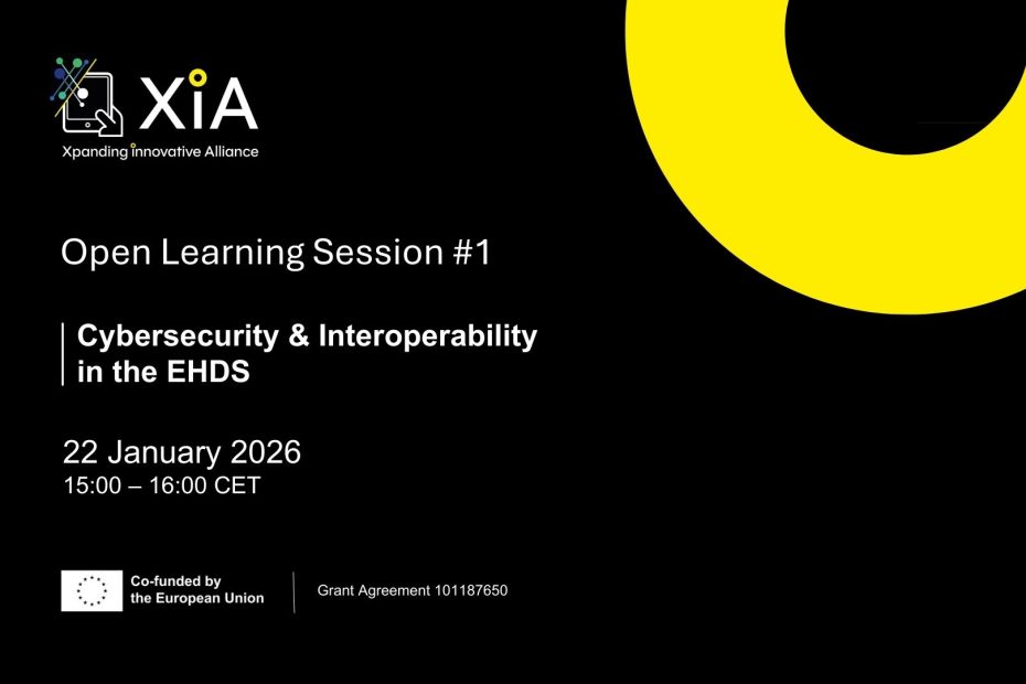 Banner of XiA Open Learning Session 1 on Cybersecurity and Interoperability in the European Health Data Space (EHDS), held on January 22, 2026.