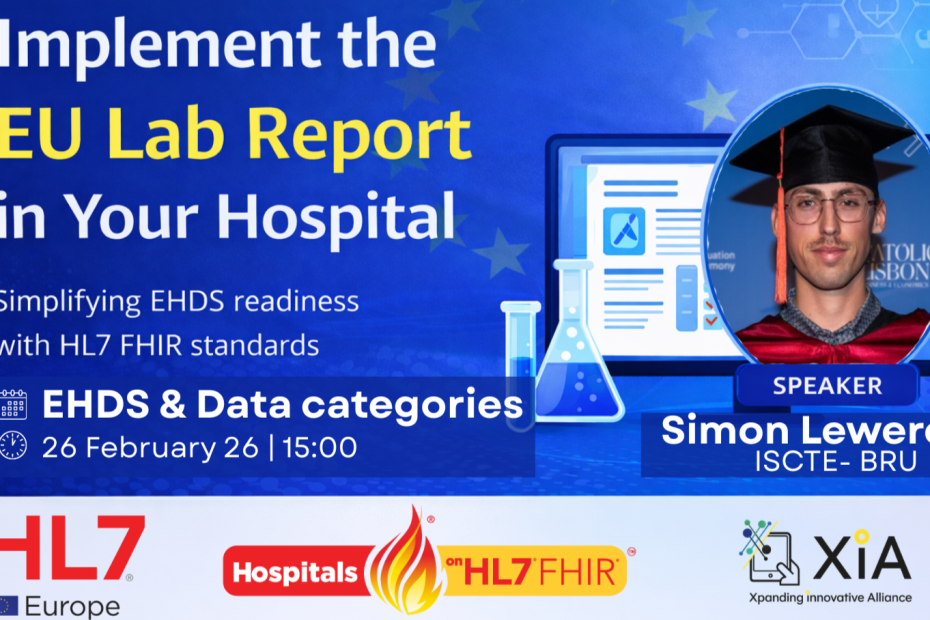 Webinar banner – Hospitals on FHIR – EHDS & Data Categories – Simon Lewerenz – 26 February 2026