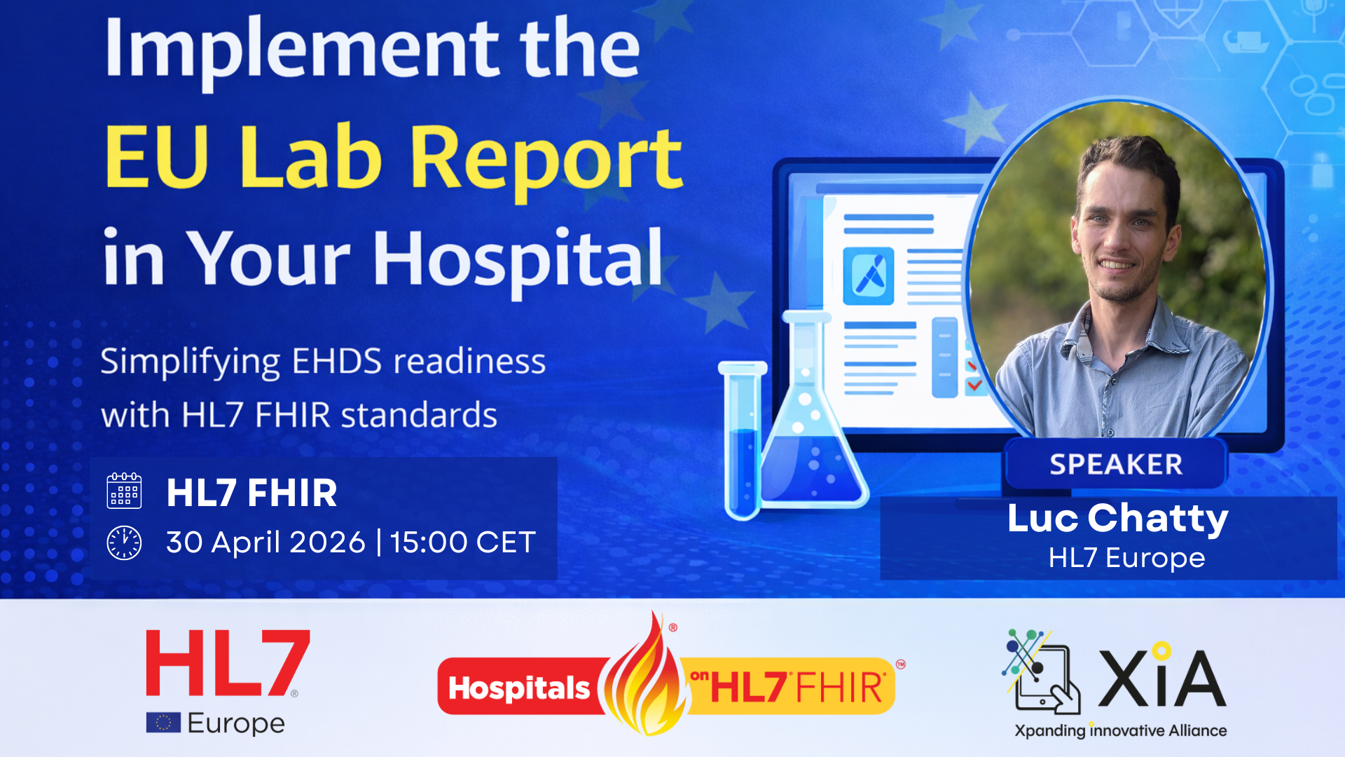Webinar banner – Hospitals on FHIR 2026 series – Understanding HL7 FHIR – HL7 Europe and XiA