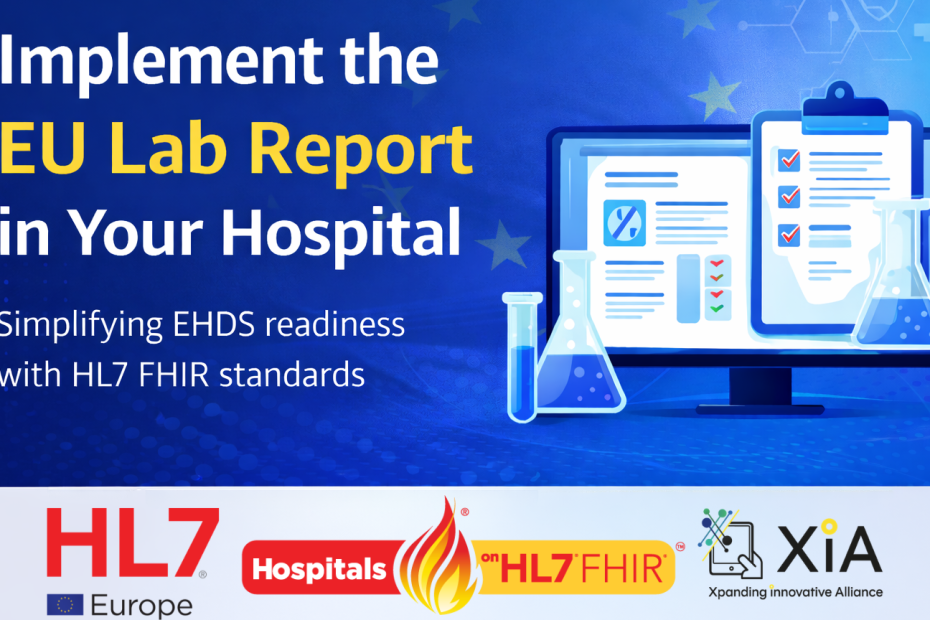 Webinar banner – Hospitals on FHIR 2026 series – EU Lab Report conclusion and next year perspectives – HL7 Europe and XiA